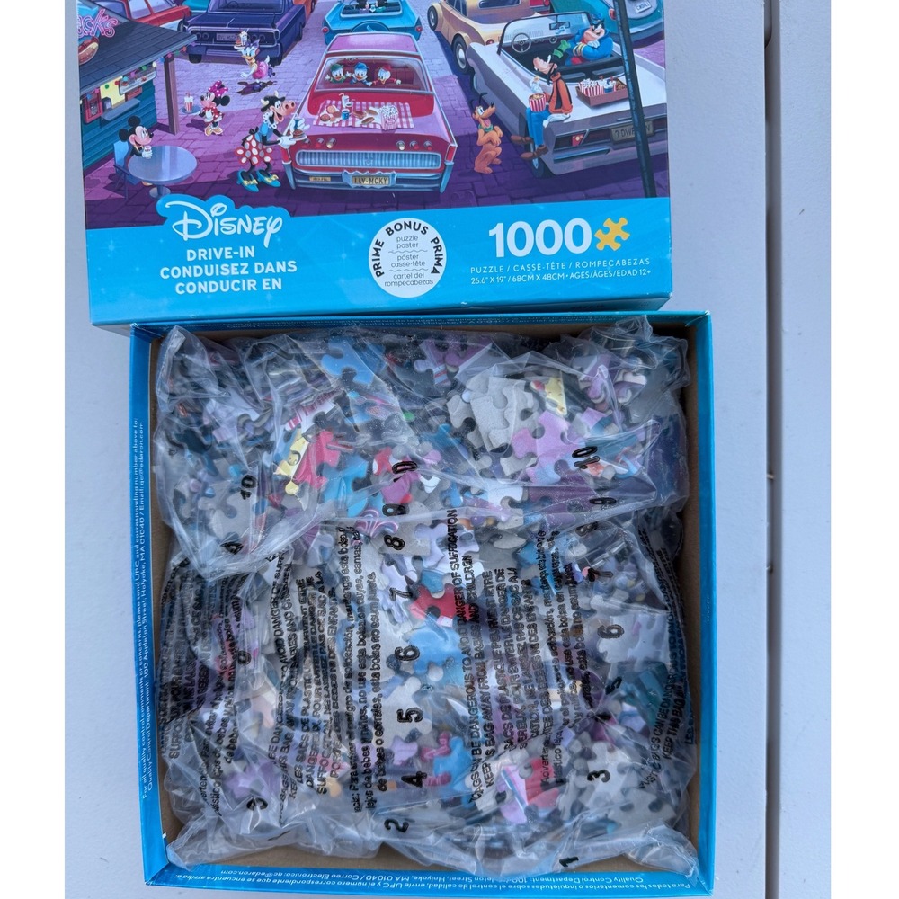 Disney Drive-In Snow White Jigsaw Puzzle 1000 Piece Ceaco Mickey Minnie Sealed - Picture 3 of 9